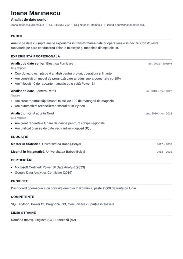 Șablon CV ATS simplu